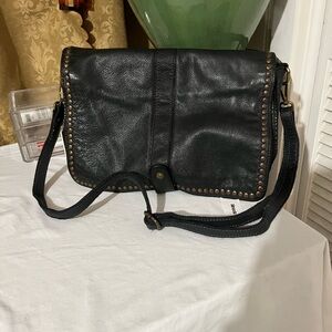 Studded Black Leather Crossbody Bag